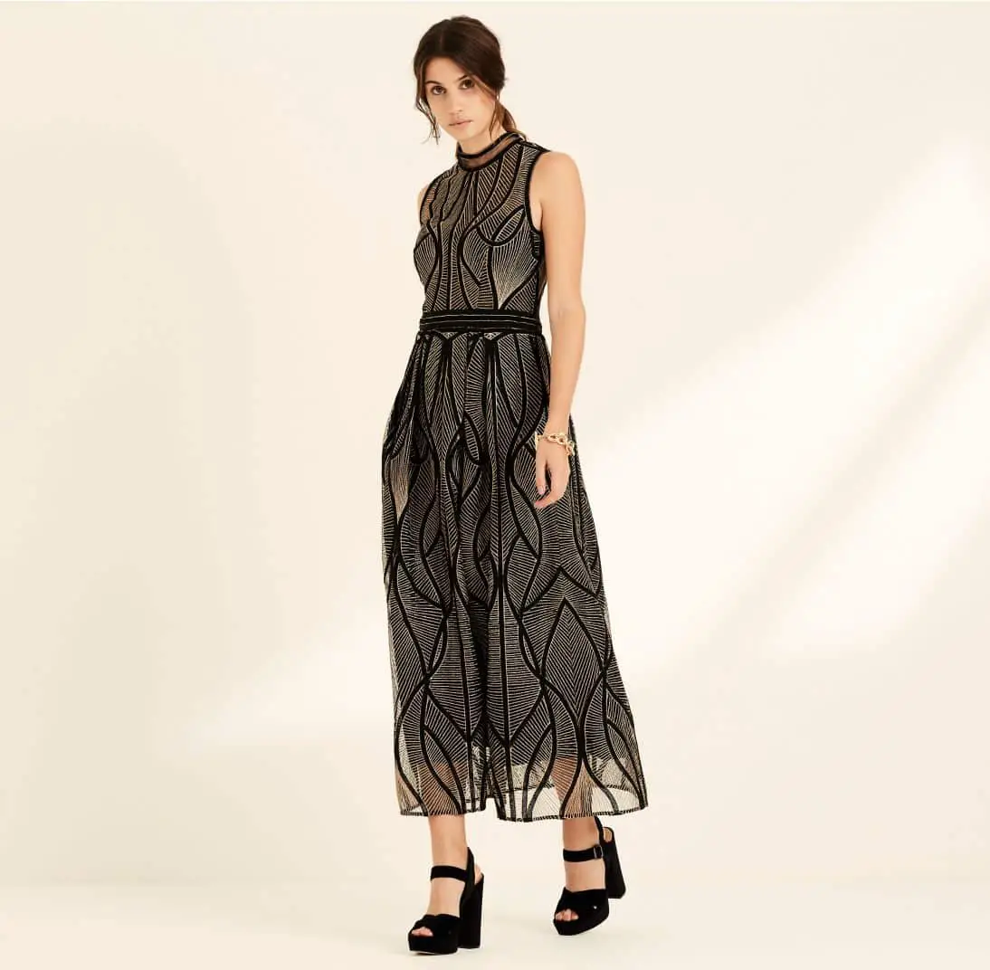 Black & Copper Corded Embroidery Cocktail Dress