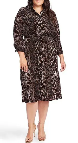 Vince Camuto Plus Size Long Sleeve Leopard Print Belted Shirt Dress