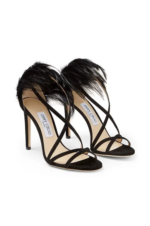 immy Choo BELISSA 100 Sandals with Feather Trim